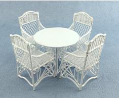 Casa delle bambole in legno, mobili da giardino, in ferro battuto, colore: bianco, Set da 4 sedie, per Patio