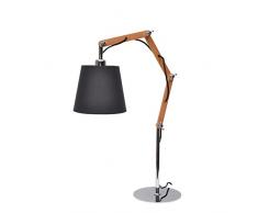 More Design FLAMAND-H66-NR Lampada da tavola struttura legno vernciato naturale base metallo cromato paralume cotone nero, 40 W E27