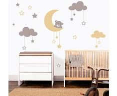MYVINILO - adesivi murali per bambini - Moon bear / argento / beige (190 x 155 cm)