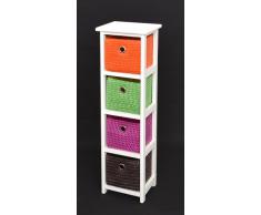 Cassettone/comodino bianco - con 4 panieri in arancio viola verde marrone - per il bagno, ufficio, corridoio, sala dei bambini
