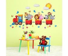 R00125 Adesivo murale per bambini Wall Art - Animaletti viaggiatori - Misure 120x30 cm - Decorazione parete, adesivi per muro, carta da parati