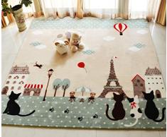 MeMoreCool - Tappeto per camera da letto/soggiorno, per yoga, per bambini, motivo: disegno gatti e case, lavabile in lavatrice, 130 x 185 cm circa, con antiscivolo