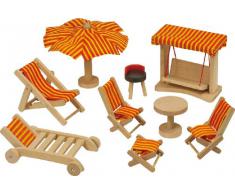 Goki 51913 - Mobili da giardino, 9 pezzi, casa delle bambole mobile