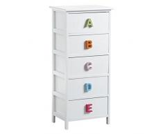 Cassettiera per bambini, in legno, 5 cassetti, manico e media lettere