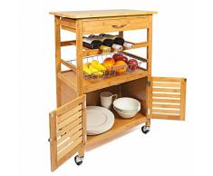 Woodluv bambù Cucina Trolley Carrello Con Cassetto,Fil di ferro Cesto,Armadio Di Stoccaggio & Rastrelliera Per Vino