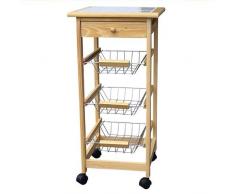Spetebo - Carrello da cucina su ruote in legno con piano di lavoro, cassetto e tre ripiani