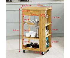SoBuy Carrellino salvaspazio, Scaffale da cucina, Carrello di servizio,in Bambù, naturale, FKW12-B-N, IT