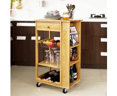 SoBuy Carrellino salvaspazio, Scaffale da cucina, Carrello di servizio,in legno, naturale, FKW12-N, IT