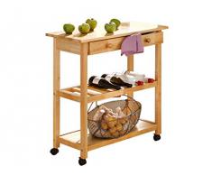LifeStyleDesign, Carrello da cucina, legno dell'albero della gomma verniciato in MDF, gambe in legno massello, 87 x 40 x 80, Marrone (Natur)