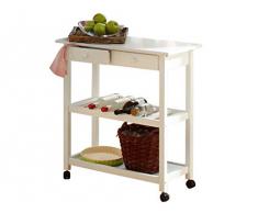 LifeStyleDesign 390113 Alaska, Carrello da cucina 87 x 40 x 80 cm, in gomma/ MDF, piedi in legno massello, Bianco (Weiß)