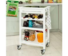 SoBuy Carrello di servizio, carrello da cucina, Legno e vetro temperato , FKW16-G-W, (L58*L40*A90cm).IT