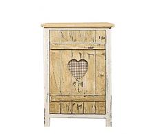 Rebecca Srl Comodino Armadietto Mobile Bagno 1 Anta REBECCA AMORE Legno Naturale Bianco Cuore Shabby Country Camera Cucina (Cod. RE4352)