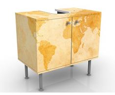 Mobile per lavabo design Vintage Worldmap 60x55x35cm, basso, Larghezza: 60cm, regolabile, mobiletto da lavandino, lavandino, mobiletto da lavabo, lavabo, mobiletto, bagno, bagnetto, mobile da bagno
