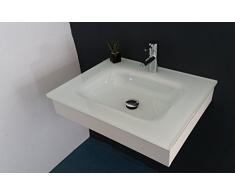 ARREDO BAGNO LAVABO/LAVANDINO/LAVAMANO IN VETRO EXTRACHIARO BIANCO CM 60 CON SUPPORTO IN LEGNO