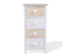 Rebecca Srl Mobile Cassettiera Comodino 4 Cassetti REBECCA ROMANTICA Legno Chiaro Bianco Stile Vintage Shabby Chic Camera Bagno (Cod. RE4382)