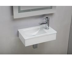 ARREDO BAGNO LAVABO/LAVAMANO/LAVANDINO IN VETRO EXTRACHIARO BIANCO CM 43 CON SUPPORTO IN LEGNO