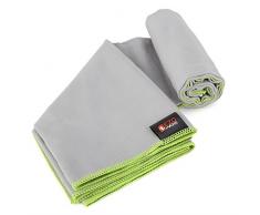 EZOWare Asciugamano in Microfibra Super Absorbente con Custodia di Trasporto per Palestra, Piscina, Viaggio, Spiaggia, Bagno, Camping – Grigio/Verde, Piccolo