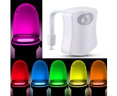 Luce Di Notte Bagno WC LED Lampada Notturne Lgienici Sensore Di Movimento Toilette Luce Di Notte Illuminazione Per Ufficio/Bagno/Armadietto/Benna Locali Toilette,Speciali a 8 Cambiamento di Colori (2 pezzi inclusi)