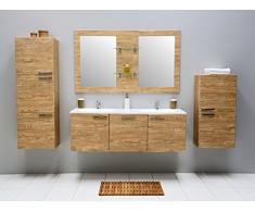 Set di mobili da bagno con lavandino bagno specchio armadietto pensile mobiletto doppio lavabo in ceramica lavabo bagno set preassemblato Beige