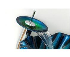FANGYAO Vetro temperato bacino/Ocean Blue shell colore arte Lavabo Bacinella da appoggio (450 * 150 * 19mm) , basin + faucet and accessories