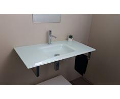 ARREDO BAGNO LAVABO/LAVANDINO/LAVAMANI/LAVABO D'APPOGGIO IN VETRO EXTRACHIARO BIANCO DA CM 90 CON SUPPORTO "L" INOX (DISPONIBILE IN ALTRE MISURE)