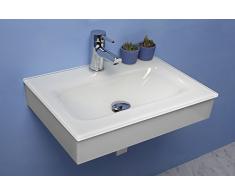ARREDO BAGNO LAVABO/LAVANDINO/LAVAMANO IN VETRO EXTRACHIARO BIANCO CM 50 CON SUPPORTO IN LEGNO