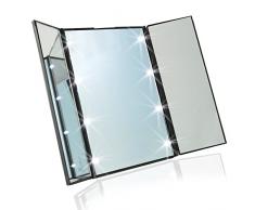 URAQT Piegabile Specchio Luminoso 8 LED Cosmetico per Trucco da Tavolo , Illuminato Quadrato Luce Fredda Portabile Viaggio Esterno