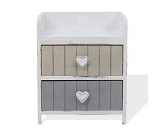 Rebecca Srl Comodino Mobiletto Cassettiera 2 Cassetti REBECCA LOVE Legno Bianco Grigio Beige Shabby Chic Vintage Camera Ingresso Bagno (Cod. RE4376)