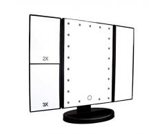 Leeron Specchio da Trucco 1X / 2X / 3X Ingradimento Specchio Triplicare Pieghevole Portatile, Specchio Cosmetico Illuminato con 21 LED Luce per Regalo San Valentino, Viaggio, Rasatura, Trucco, Nero