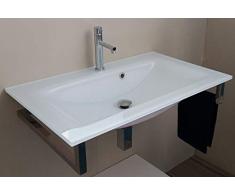 ARREDO BAGNO LAVABO/LAVANDINO/LAVABO DA APPOGGIO IN VETRO EXTRACHIARO BIANCO DA CM 80 CON SUPPORTO INOX
