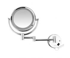 Finether LED 8.5 Pollici Specchio da Trucco, Ingranditori 7X, con Braccio Pieghevole, Montaggio Da Parete