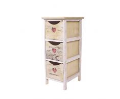 Mobili Rebecca® Comodino 3 Cassetti Legno Bianco Beige Stile Romantico Bagno Salotto Arredo Casa (RE4895)