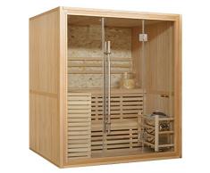 Sauna finlandese 180x150 per 4 persone con muro in marmo e stufa