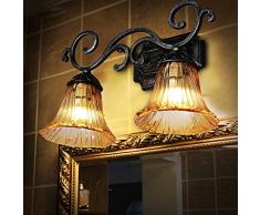 Doppio lavabo bagno fiori rurali nostalgia retrò luci anteriori specchio di vetro