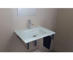 ARREDO BAGNO LAVABO/LAVAMANO/LAVANDINO IN VETRO EXTRACHIARO BIANCO DA CM 60 CON SUPPORTO INOX