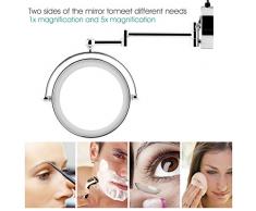 Spaire Specchio per Trucco LED 5X / 1X Ingrandimento Doppia Faccia 8.2 Pollici Specchio Illuminato da Parete con Finitura Cromata per Bagno, Spa e Hotel