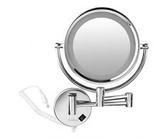 Finether LED 8.5 Pollici Specchio da Trucco, Ingranditori 10X, Specchio Cosmetico con Braccio Pieghevole, Montaggio Da Parete, Specchio Doppia Faccia