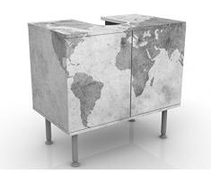 Mobile per lavabo design Vintage Worldmap II 60x55x35cm, basso, Larghezza: 60cm, regolabile, mobiletto da lavandino, lavandino, mobiletto da lavabo, lavabo, mobiletto, bagno, bagnetto, mobile da bagno