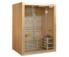 Sauna finlandese 150x120 per 3 persone con muro in marmo e stufa
