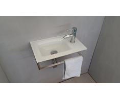 Arredo bagno lavabo/lavandino/lavamani in vetro extrachiaro bianco Cm 47 con supporto in acciaio inox