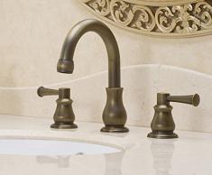 PEIWENIN-Rubinetto antiquariato del bagno da bagno rubinetto a tre fori Rubinetto europeo caldo e freddo completo in rame elegante rubinetto per armadietto da bagno, argento