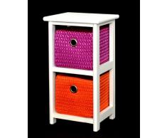 Comò comodino 44 centimetri alto Mensola da bagno bianco con 2 cesti in arancione e viola per la scuola materna, ufficio, bagno, disimpegno e baby room