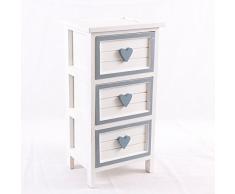 CASSETTIERA 3 CASSETTI BIANCO E AVIO LEGNO CUORE 29X24H57