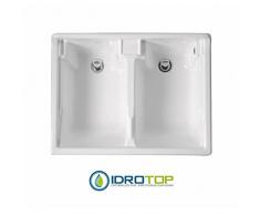 Mobile per esterno LAVACRIL Doppia Vasca 80x60,tavola di legno,serrandina a scomparsa laterale,sifone e troppopieno BIANCO Cola