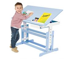 TecTake Scrivania per bambini regolabile in altezza + comò cassettiera a rotelle blu