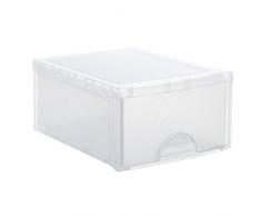 Rotho Box con cassetto Frontbox in plastica (PP), contenitore portaoggetti con 1 cassetto grande, 44.5x34.5x20 cm, sistema portaoggetti trasparente, Contenitore con cassetto per scrivania, ufficio – Prodotto in Svizzera, 1767200096