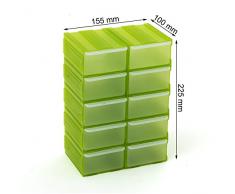 Cassettiera organizer modulare porta minuteria con 10 cassetti, colore: verde