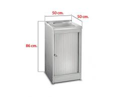 Mobile lavatoio, misura cm.50x50, a serrandina, vasca e asse lavapanni in resina colore bianco