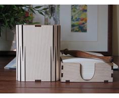 Di forma quadrata penna matita Holder Ufficio Scrivania Organizzatore e blocco di carta Holder/Betulla, colore: naturale, Farfalla Cut Out Design