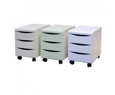 More Design BOX-3T-BLP Cassettiera da ufficio su ruote struttura pannello di truciolato melaminato bianco, cassetti metallo laccato blù pastello, 41 x 28 x 40 cm